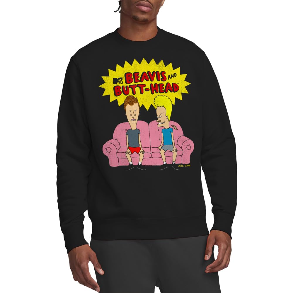 Beavis And Butthead Couch Logo Og Crew Sweatshirt, Black, Large