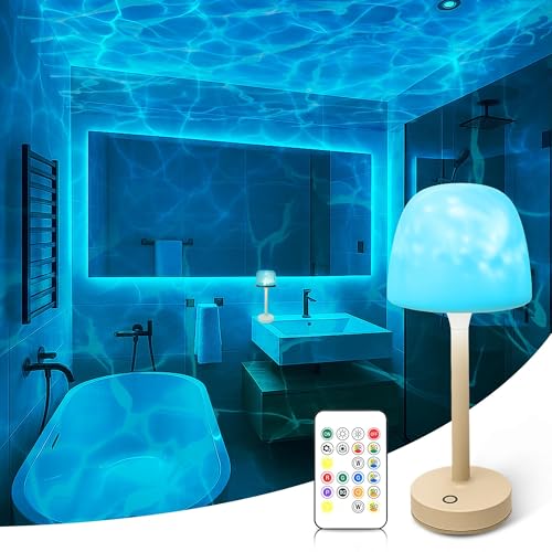 Waterproof Shower Lamp for Inside Shower, Rechargeable Bathroom Lamp with Remote & Touch Control, Cordless Shower Light with 16 Color Changeable, LED Ocean Wave Projector Light for Bathroom/Bathtub