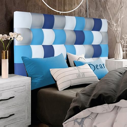 ONEK-DECCO Cabecero de Cama tapizado en Polipiel de Dormitorio Mod. Kansas Patchwork 12,Acolchado de Espuma Varias Medidas, Cama de niño, Juvenil y Matrimonio (115X70, Blanco-Turquesa-Plata-Azul)