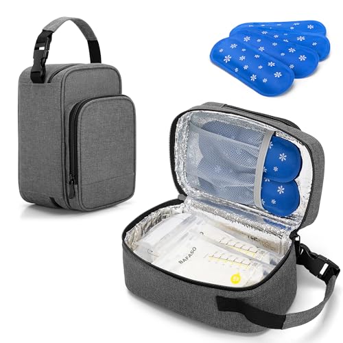 Image of BAFASO Insulated Breastmilk Cooler Bag with 4 Gel Ice Packs, Breastmilk Cooler Fits 6 Bags of Breastmilk, Gray