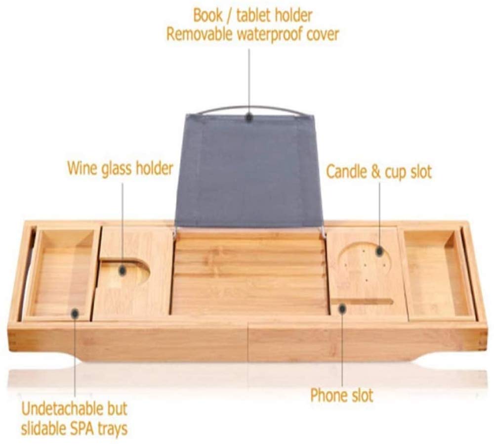 Ausziehbares Badewannenregal aus Bambus, verstellbares Badewannenbrett, Badewannenregale, mit Getränkehalter, Buchstütze, Seifenhalter-Bamboo Color