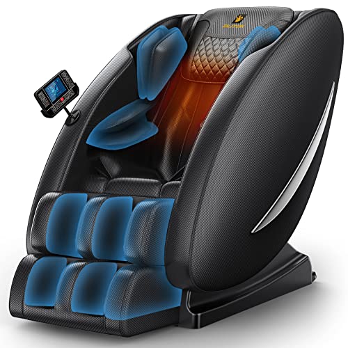 Zero Gravity Full Body Massage Chair Recliner with Heat Therapy, Bluetooth Speaker, Air Compression Massage, Foot Roller, Touch Screen, Space-Saving Design, Faux Leather (Black)