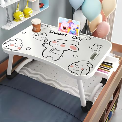 Tidy Space 折りたたみテーブル 幼児勉強机 漫画 子供 テーブル ローテー ブル ベッドテーブル ミニ 折り畳み ベッド 机 小さい机 パソコンデスク ラップデスク 引き出し/携帯電話・タブレットホルダー/カップホルダー付き ソファ インストール