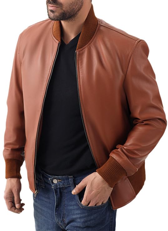 Milano Men's Varsity Style Leather Bomber Jacket - Genuine Lambskin MA-1 Casual Fashion Classic Jacket4