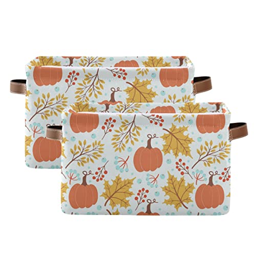 Image of Fall Pumpkin Storage Basket Fabric Storage Bin Laundry Baskets Autumn Maple Leaves Foldable Storage Boxes Organizer Bag for Baby Cloth Dog Toy Book Storage Cubes Shelf Closet Basket 16x12x8 Inches