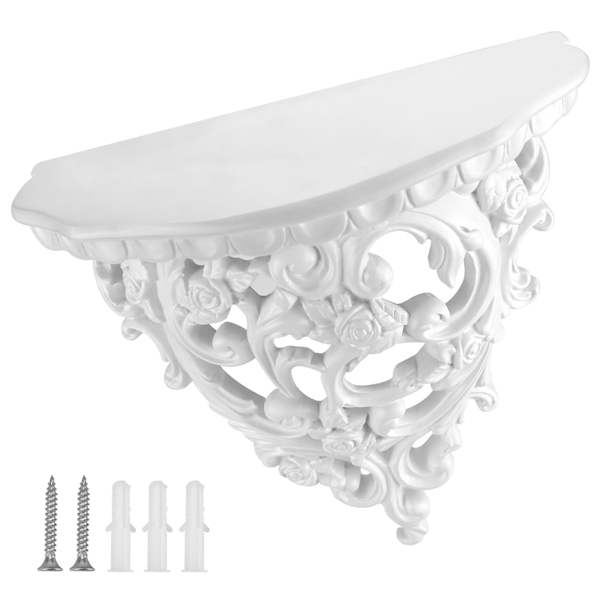 Wall Mounted Decorative Display, European Resin Floating Wall Crafts Retro Hollow Flower Carving Wall Art Decoration for Plants, Photo Frames and Small Objects(White)