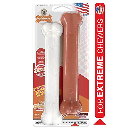 Nylabone Classic Twin Pack Power Chew Flavored Durable Dog Chew Toy, Bacon|Chicken, 2 count, Giant