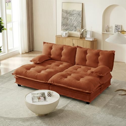 Image of 77 inch Sectional Sleeper Sofa with Ottoman, U Shaped Modular Deep Seat Couches for Living Room Apartment, Flexible Module Combination Cloud Sofa with Spring Support, Easy Assembly, Orange