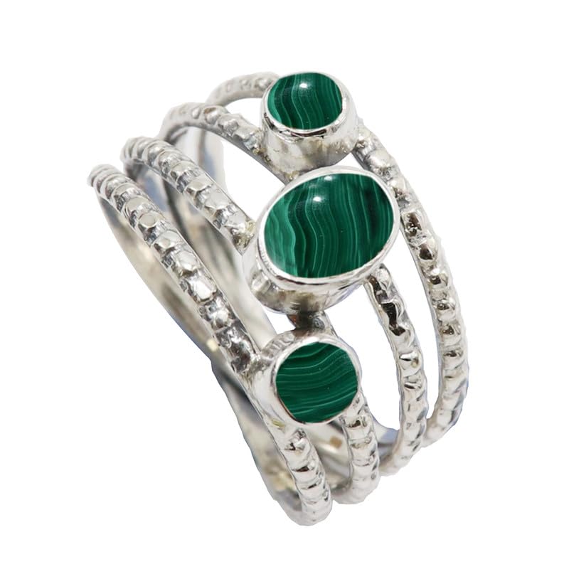Bague malachite argent 925 anti-ternissement pour homme et femme