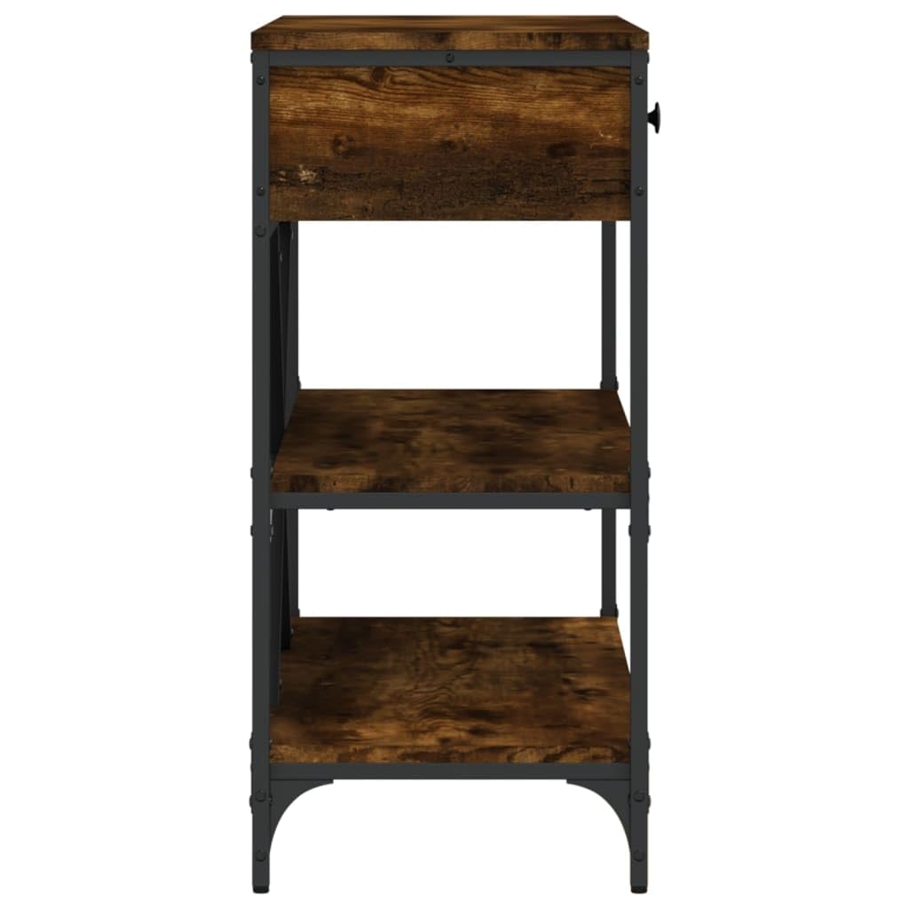 Mesa consola clásica de madera con estructura de acero, 2 cajones y estantes para almacenamiento, mesa auxiliar para salón y pasillo