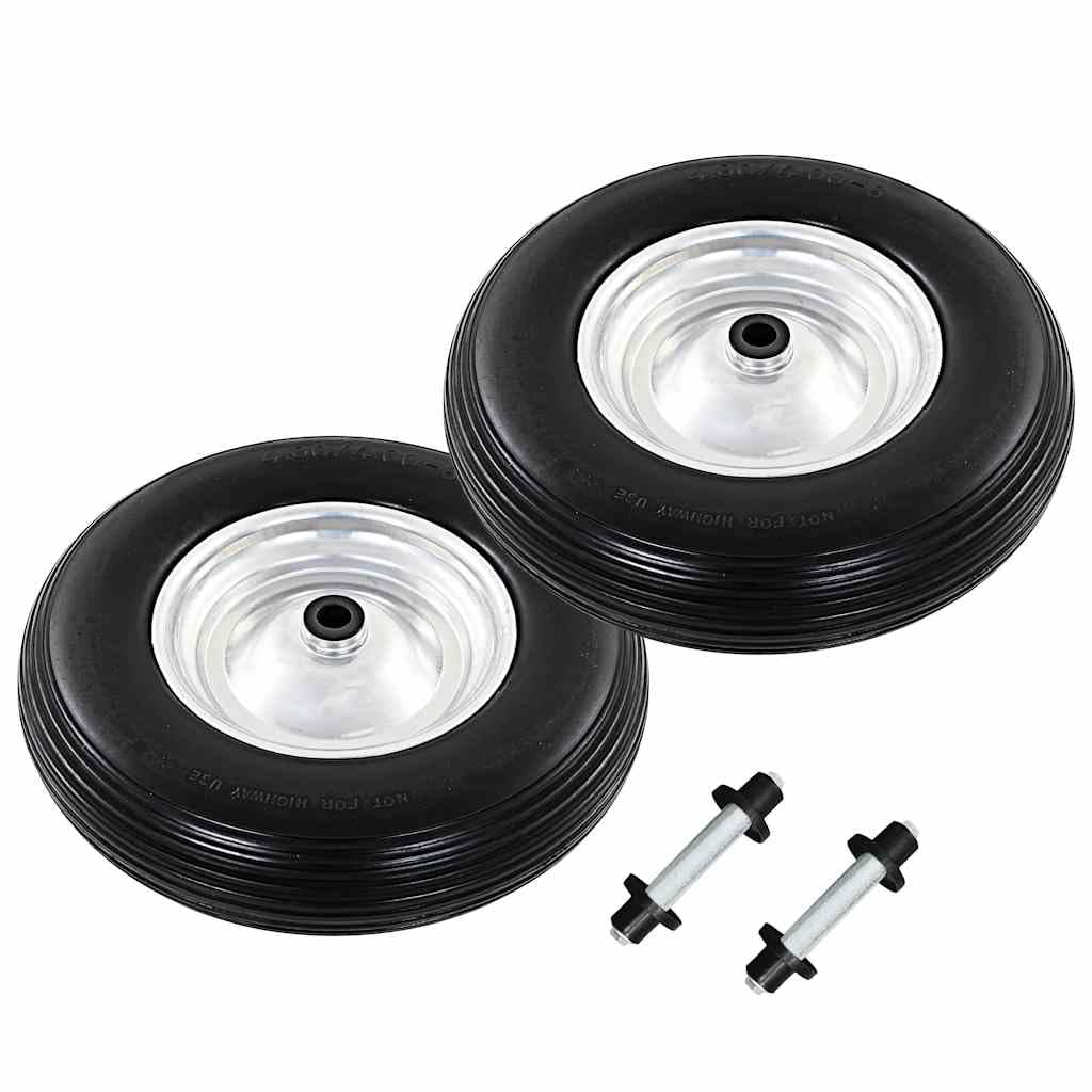 2x Schubkarrenrad 4.00-8 Vollgummi PU-Rad pannensicher inkl. Achse 390 mm für Sackkarre Bollerwagen Gartenwagen