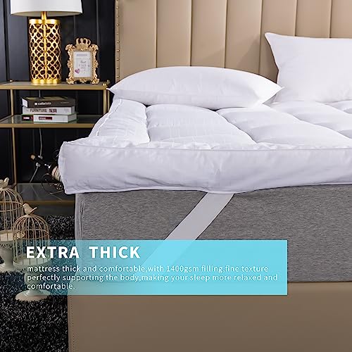 Extra Thick Mattress Topper Full Bed Size 3 Inch Highly Breathable Cooling Mattress Pad Cover.100% Cotton Pillow Top Quilted Mattress Protect Bed Mattress Topper.soft Down Alternative Fill (54*75'') #TOP2