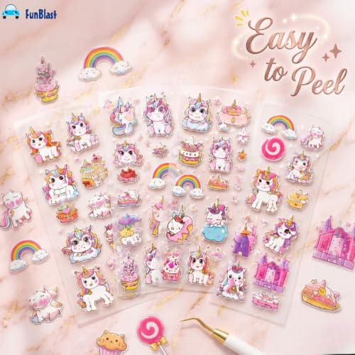 Image of FunBlast Unicorn Theme PET Stickers, Kawaii Sticker - 100 Sheets; 500+ Pcs Aesthetic Sticker, Japanese Style Craft Stickers, Self-Adhesive Sticker's Set - (Color May Vary)