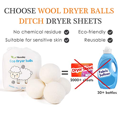 image for Niceeday Wool Dryer Balls XL, Handmade Organic Dryer Balls Laundry Reu