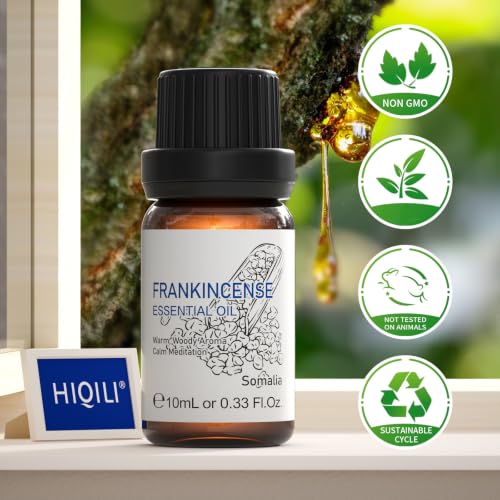 Image of HIQILI 0.33 Fl Oz Frankincense Essential Oil, Relaxing, Skin Care, Camp Atmosphere Creation, Can be Added to Body Lotions, Creams, Aromatherapy Use - 10ml | Mix with Face Cream to Boosts Skin Texture, Relaxes Knee, Feet, Shoulder, and Waist during Spa & Sauna - 10mL / 0.33 fl oz