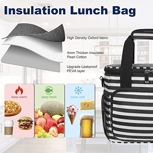 Deosk Lunch Box For Men/Women,Insulated Lunch Bag Cooler Bag,Leak-Proof Large Beach Cooler Adult Lunch Box For Work/Picnic/Travel(M-Stripe) #TOP3
