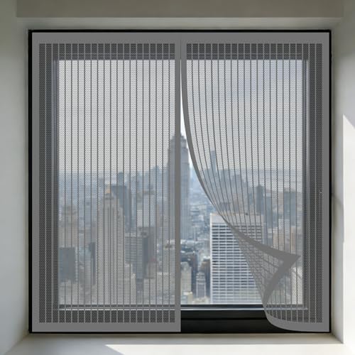 Mosquitera Ventana Magnetica 140 x 125 cm Imanes Se Cierran Automáticamente Mosquiteras Fácil de Limpiar Adecuada para Decoración Del Hogar, Gris