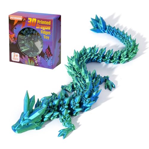 PETBSNVB 12" 3D Printed Dragon, Articulated Dragon, Crystal
