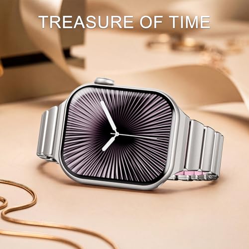 Image of Magnetic Slim Metal Band Compatible with Apple Watch Bands for Women Series 11 10 46mm 45mm 44mm 42mm SE 9 8 7 6 5 4 38mm 40mm 41mm 3 /2 /1,Luxury Stainless Steel Strap Silicone Link For iwatch