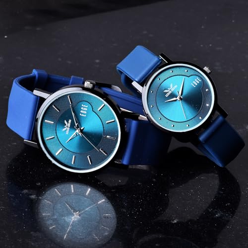 Image of LOUIS DEVIN Silicone Strap Analog Wrist Watch for Men and Women (Green /Brown /Blue /Black) | Set of 2 Wrist Watches | Couple Watches | LDCM-BK092-ST