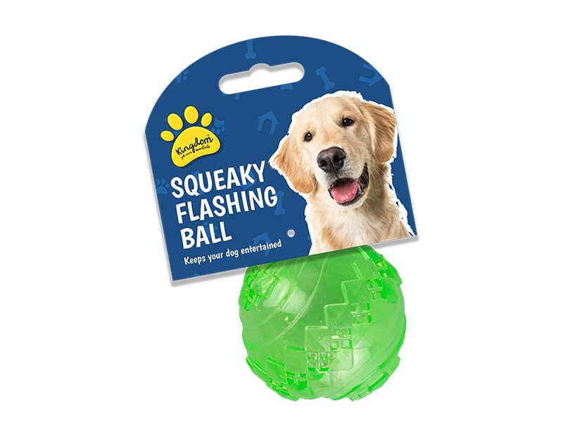 Inevitable Squeaky Flashing Play Balls for Dogs, Flashing LED and Squeaker, choose from 3 assorted colours, Blue, Green or Pink (Green)