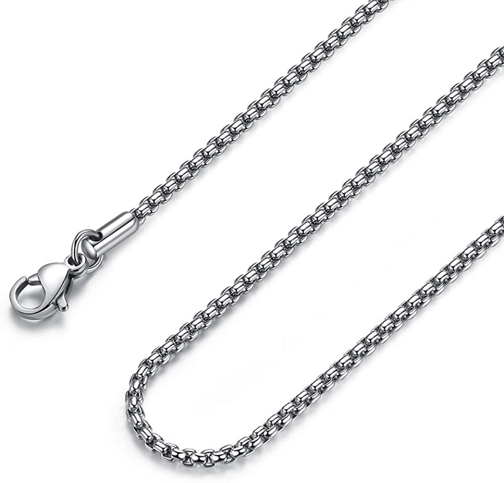 THE MEN THING3mm Rounded Box Chain Stainless Steel 18 to 24inch Necklace for Men & Boy