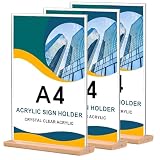 3 Stück Tischaufsteller A4 Holz Preisschilder A4 Aufsteller Tischständer