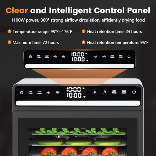 WAA Food Dehydrator, 12 Stainless Steel Trays with 8.8 ft² Drying Space, 1100W, 176°F Dehydrated Dryer for Jerky & Time Control for Two Chambers for Meat, Pet Treats, Herb, Fruit, Vegetables - image 7