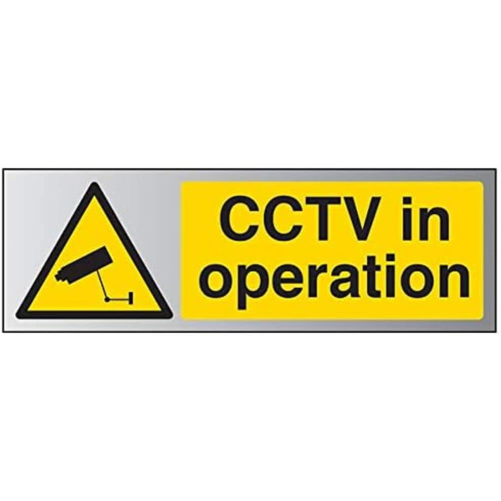 V Safety Warning General-CCTV In Operation Sign - 300mm x 100mm - Self Adhesive Alu Effect