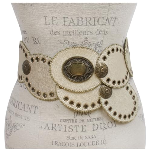 3 1/4" Wide Boho Oval Disc Concho Leather Disk Link Fashion Belt2