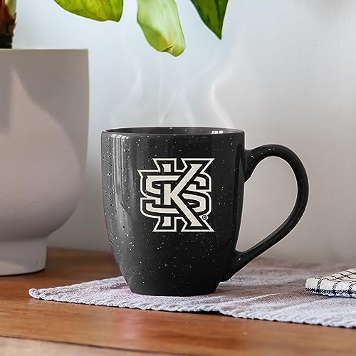 Image of Rico Industries NCAA Kennesaw State Owls Black Personalized 16 oz Team Color Laser Engraved Speckled Ceramic Coffee Mug