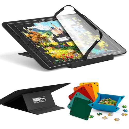 LOTMOFUN Tablero para Puzzle 1000 Piezas, Soporte Ajustable en ángulo, Tablero de Puzzle de Fieltro Ligero con 6 bandejas de clasificación y Cubierta, Mesa de Rompecabezas portátil