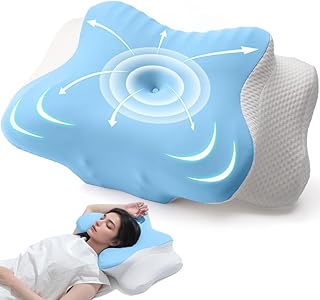 Memory Foam Halswirbelkissen zur Linderung von Nackenschmerzen - Orthopädisches ergonomisches Nackenstützkissen für Seiten-, Rücken- & Bauchschläfer - Kühlender Eisseidenbezug (waschbar