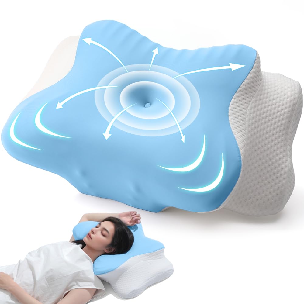 Memory Foam Pillow for Neck Pain Relief, Ergonomic Neck Support Pillow for Side, Back & St...