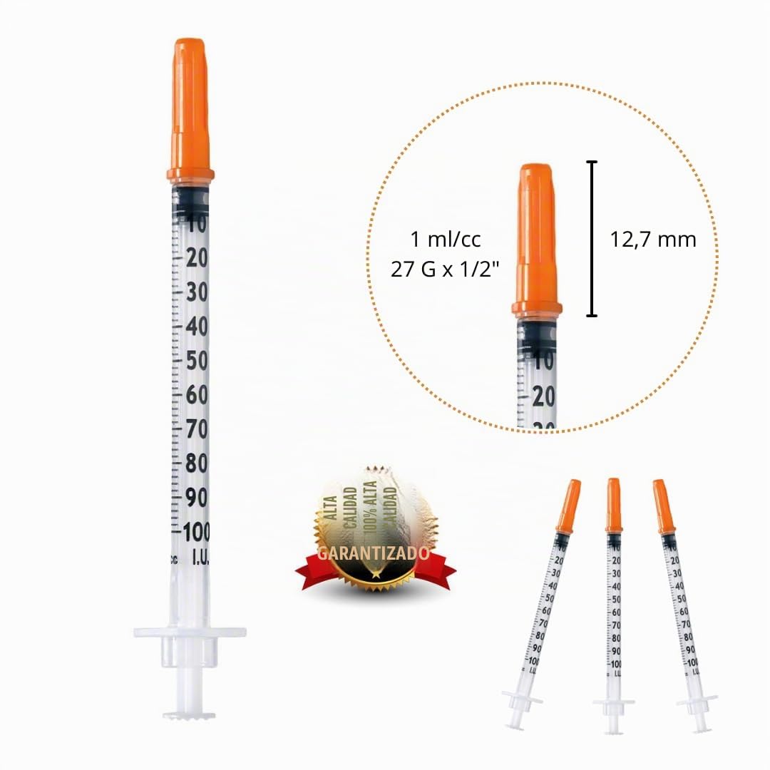 tubos de plástico de 1 ml/cc 27 G (0,4 x 12,7 mm), herramientas de medición multiusos, envasados individualmente (27G 1/2") (100 unidades)