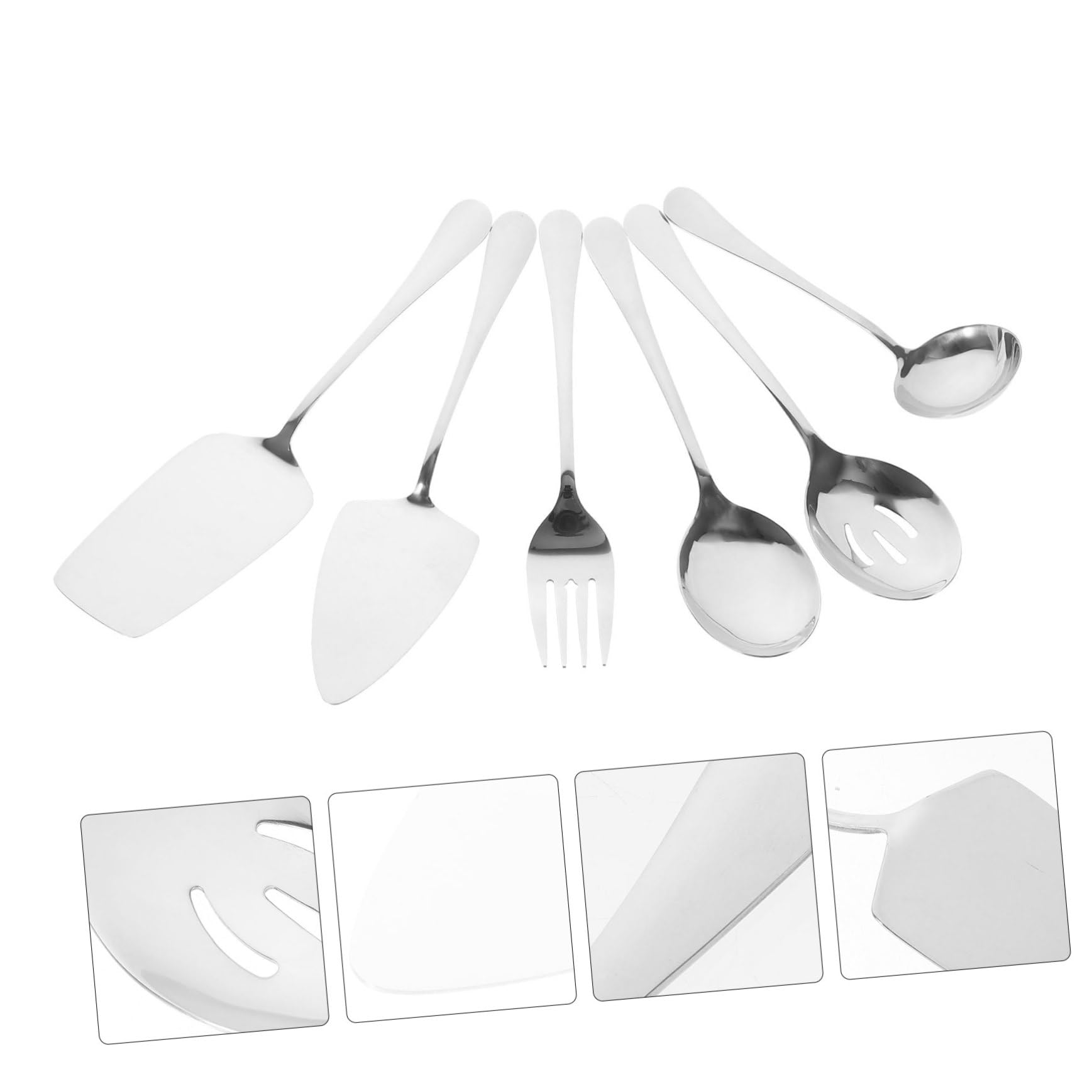 Cabilock 6 pièces Ustensiles de Service Acier Inoxydable Épais Fourchettes et Cuillères Buffet Portables Set Complet pour Repas à et Fêtes