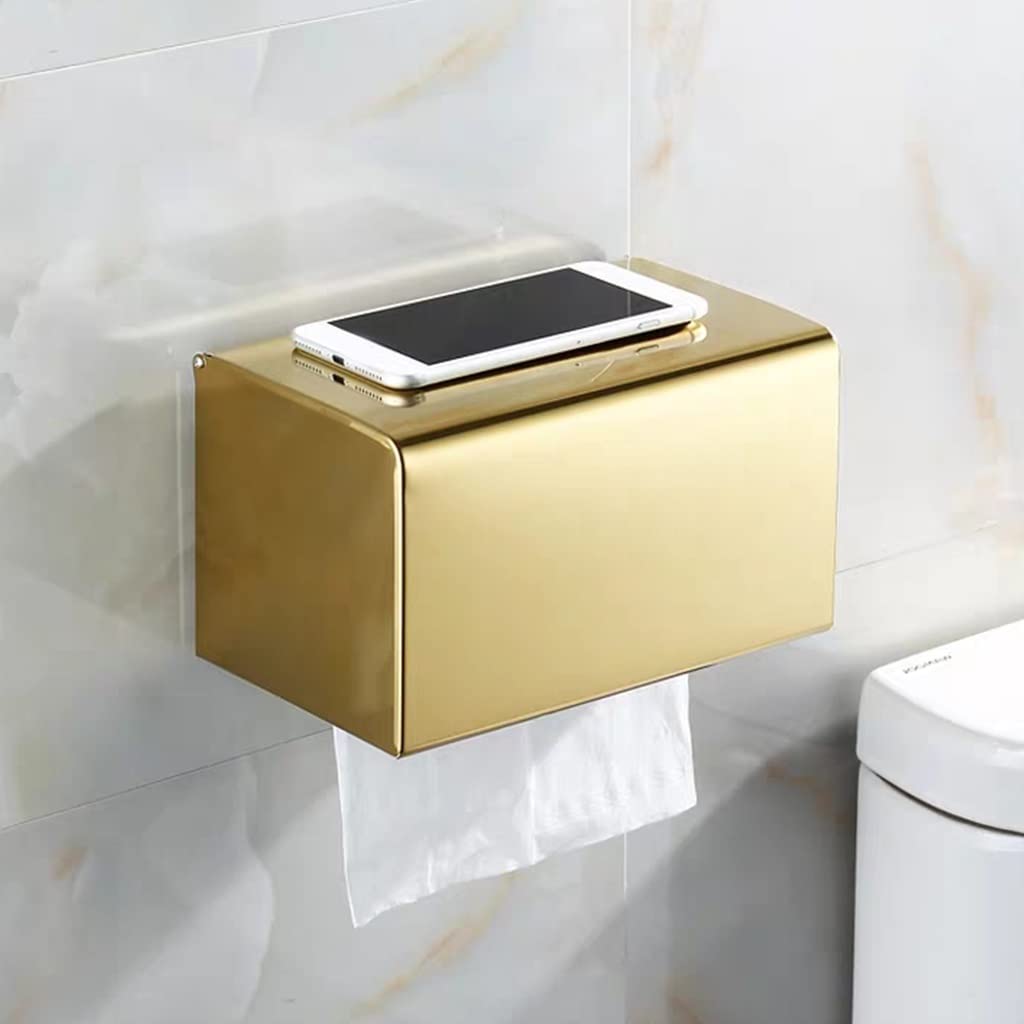 HLTYGWX Półki łazienkowe Uchwyt na papier toaletowy, złote akcesoria łazienkowe ze stali nierdzewnej Papier w rolce, stojak na telefon komórkowy, uchwyt na ręcznik papierowy, pudełko na papier