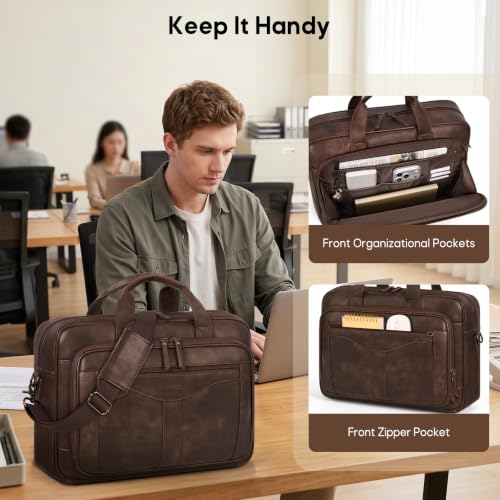 Image of RAINSMORE Messenger Bag for Men 16 inch Vintage PU Leather Laptop Briefcase