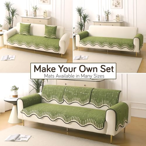 Image of HOKIPO Premium Supple Soft Wavy Sofa Cover Mat with Curve for 1 /2 /3 Seater and L Shape Sofa. Make Your Own Sofa Cover Set, Mat Length 90(D) x 90(L) cm, Green (AR-5973-GRN)