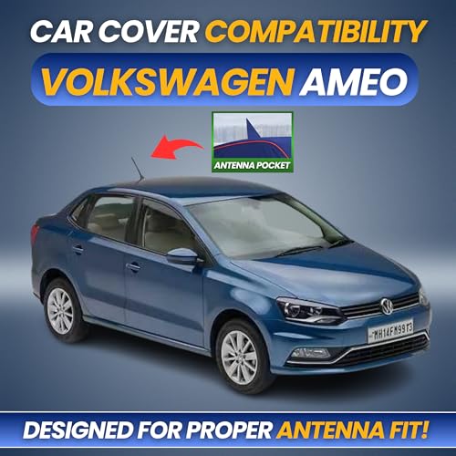 Image of Car Cover for Volkswagen Ameo 2016-2020 | 100% Waterproof Heavy-Duty 3-Layer Car Body Cover | All-Weather UV, Rain, Sun & Dust Protection | Custom Fit | Mirror & Antenna Pockets | Navy Blue
