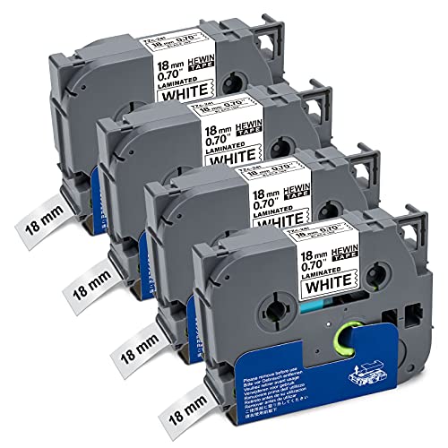 HEWIN Compatible Label Tape Replacement for Brother P-Touch Tze tape 18mm 0.7'' TZe-241 TZe241 Tz241 Laminated White for P-touch PT1890C PTP910BT PTP710BT PTP750W PTD600 PTD400 PTD450 PTD400AD, 4-Pack