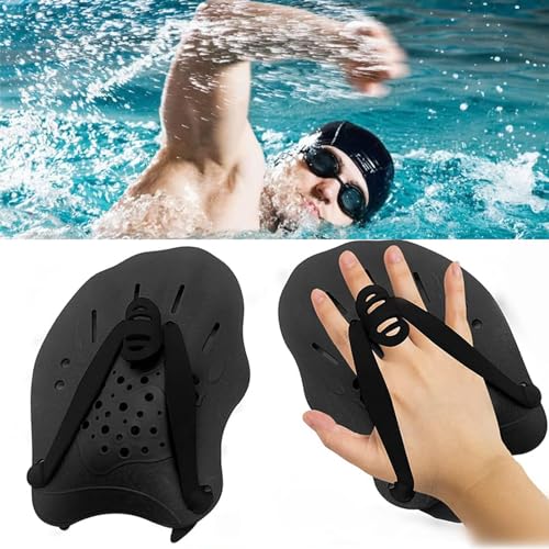 1 Par Palas Natacion Piscina Manoplas,Manoplas Natacion de Silicona Ajustables Paletas Natación,para Entrenamiento Accesorios de Gimnasia para Piscinas para Adultos y Niños Unisex (Negro)