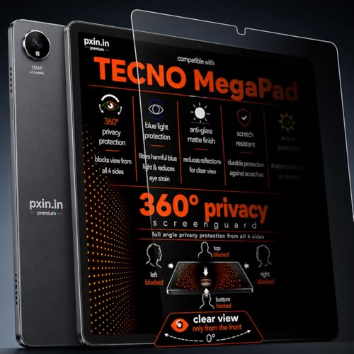 Image of Pxin 360 Pro Privacy Screen guard compatible with Tecno MegaPad | Anti Glare | Anti UV | Anti Blue | Anti Reflection | Privacy Filter | Unbreakable Build