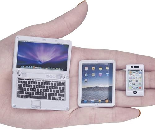 Lynkaye Decoración de casa de muñecas, accesorios en miniatura, casa de muñecas, computadora portátil, tableta, teléfono, accesorios de simulación