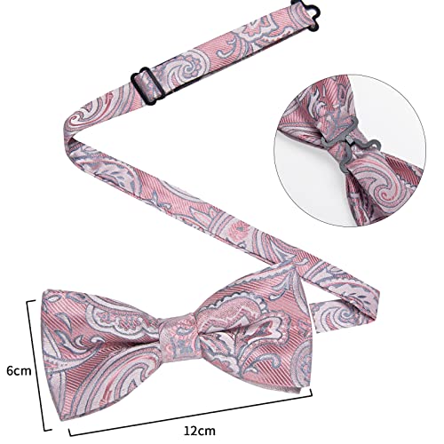 Image of DiBanGu Paisley Pre-Tied Bow Ties for Men Silk Adjustable Bowtie and Pocket Square Cufflinks for Wedding Party