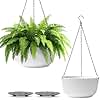 T4U 12 Inch Large Hanging Planters for Indoor Plants, 2 Pack Self Watering Pots Indoor, Hanging Baskets for Plants,Hanging Flower Pot with Drainage Hole and Plant Hanger, White
