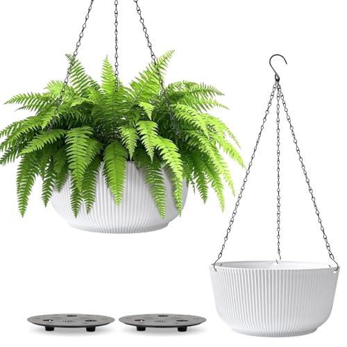 T4U 12 Inch Large Hanging Planters for Indoor Plants, 2 Pack Self Watering Pots Indoor, Hanging Baskets for Plants,Hanging Flower Pot with Drainage Hole and Plant Hanger, White by T4U - Used condition - US$22.54