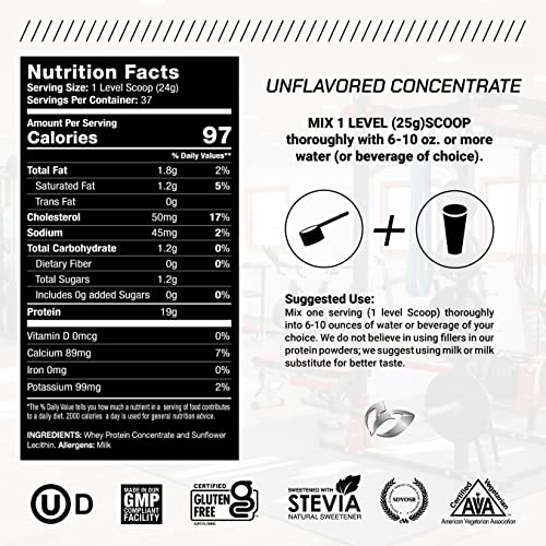 Muscle Feast Grass-Fed Whey Protein Concentrate Powder, All Natural Hormone Free Pasture Raised, Unflavored, 2Lb (37 Servings) #TOP2