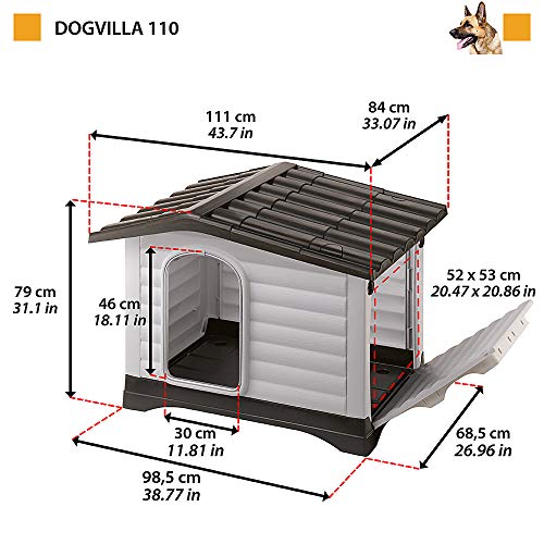 Ferplast Hundehütte DOGVILLA 110, Hundehütte Outdoor, Hundehaus, Seite zum öffnen, Boden zum Abtropfen, Isolierender Boden, Abnehmbares Dach, Lüftungsgitter, Recycelter Kunststoff, 111x 84 x h 79 cm