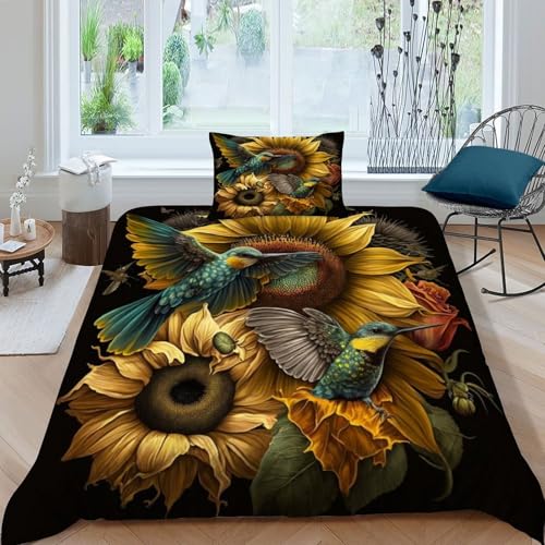 Housse de couette retro floral ensemble literie 135x200 fleurs - 3